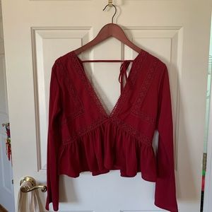 Plum Plunging V-neck Blouse